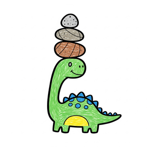 Dinosaur Balancing a Pile of Pebbles on its Head
